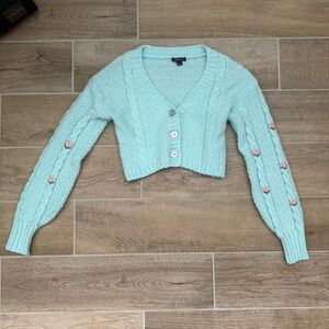 Wild Fable Light Blue with Pink Flowers Crop Cable Knit Spring Cardigan